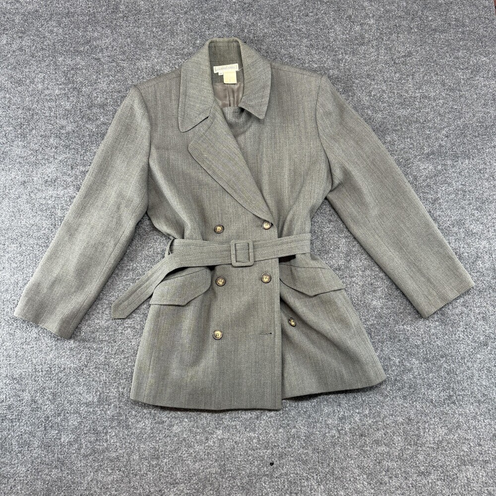 Vtg GERARD DAREL Blazer Paris Womens 40 GrayBelted Double Breasted Jacket